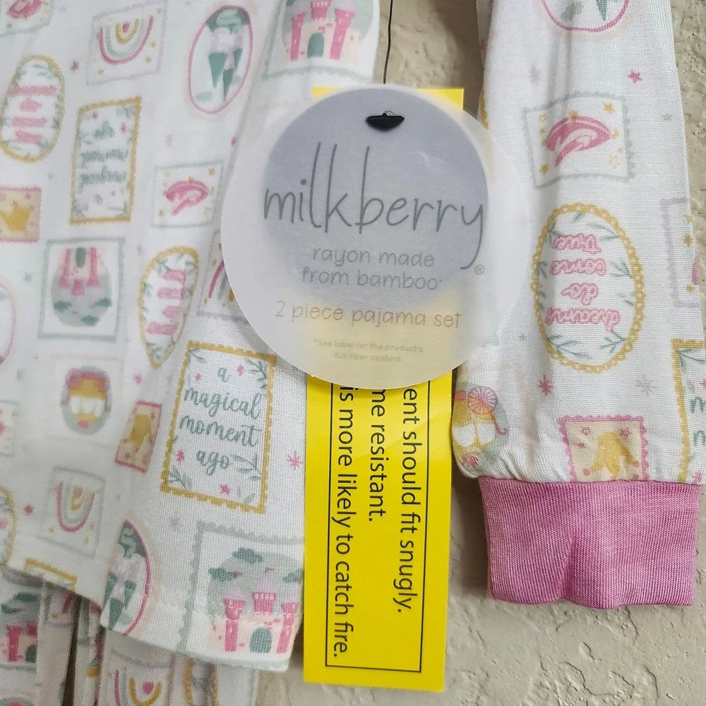 NEW Milkberry Bamboo Size 24M Princess Pajama Set Pink White Long‎ Sleeve